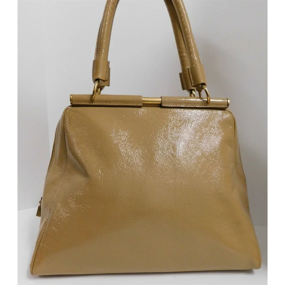 YSL Yves Saint‎ Laurent Majorelle Beige Patent Leather Large Satchel Bag Italy